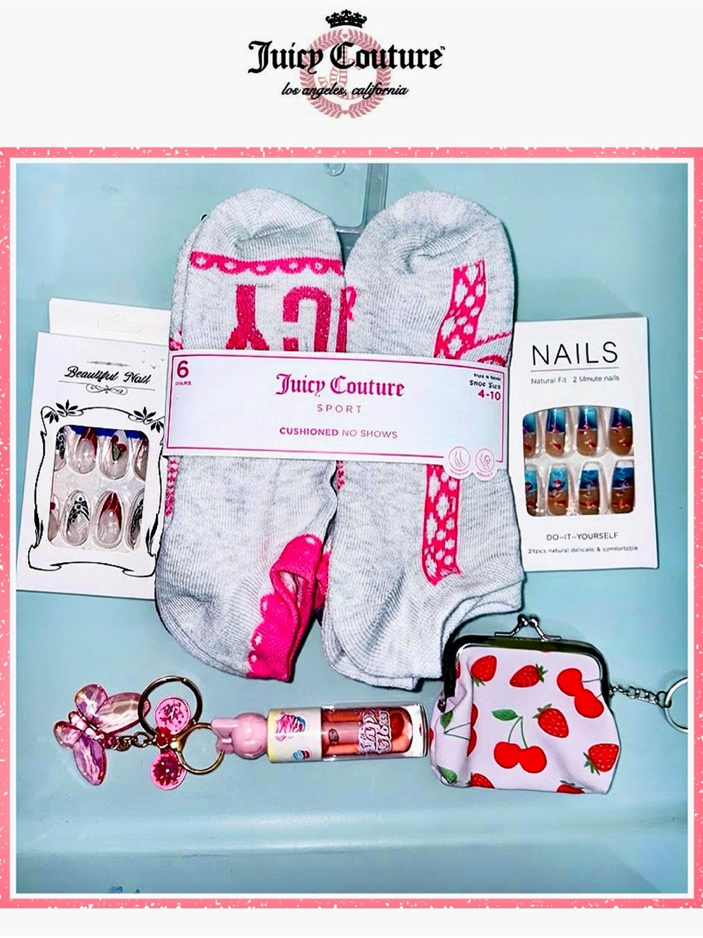 Juicy Couture No-Show Pink Socks & Accessories Bundle